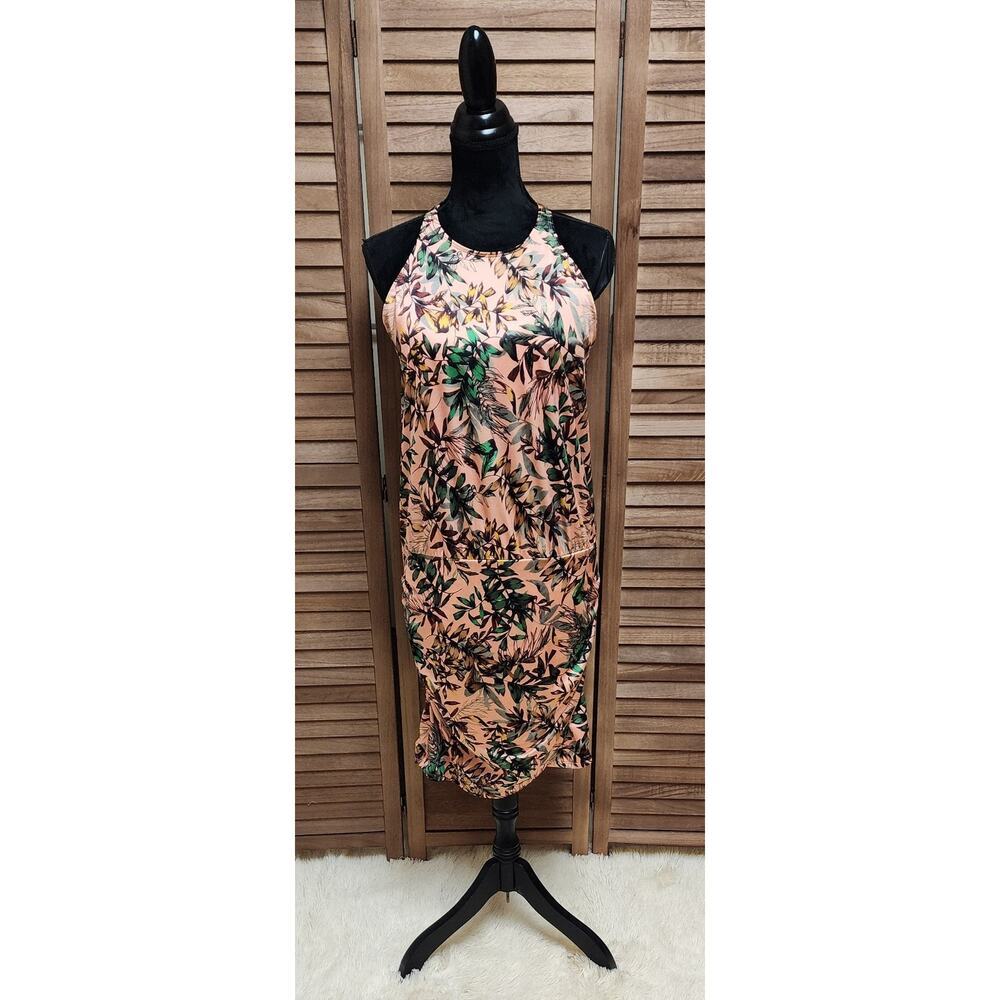 ATHLETA Estuary Aqualuxe Tropical Leaf Swim Dress Ruched Peach Floral Size Large